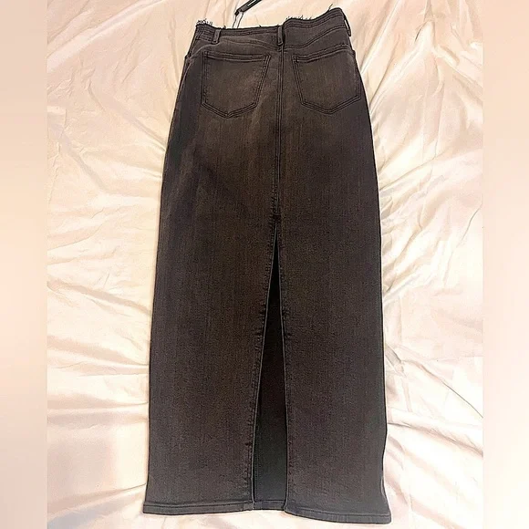 Raw hem waist - high Waisted Black Denim Maxi Skirt with Back Slit - Size 2 NWT​ - Picture 9 of 15